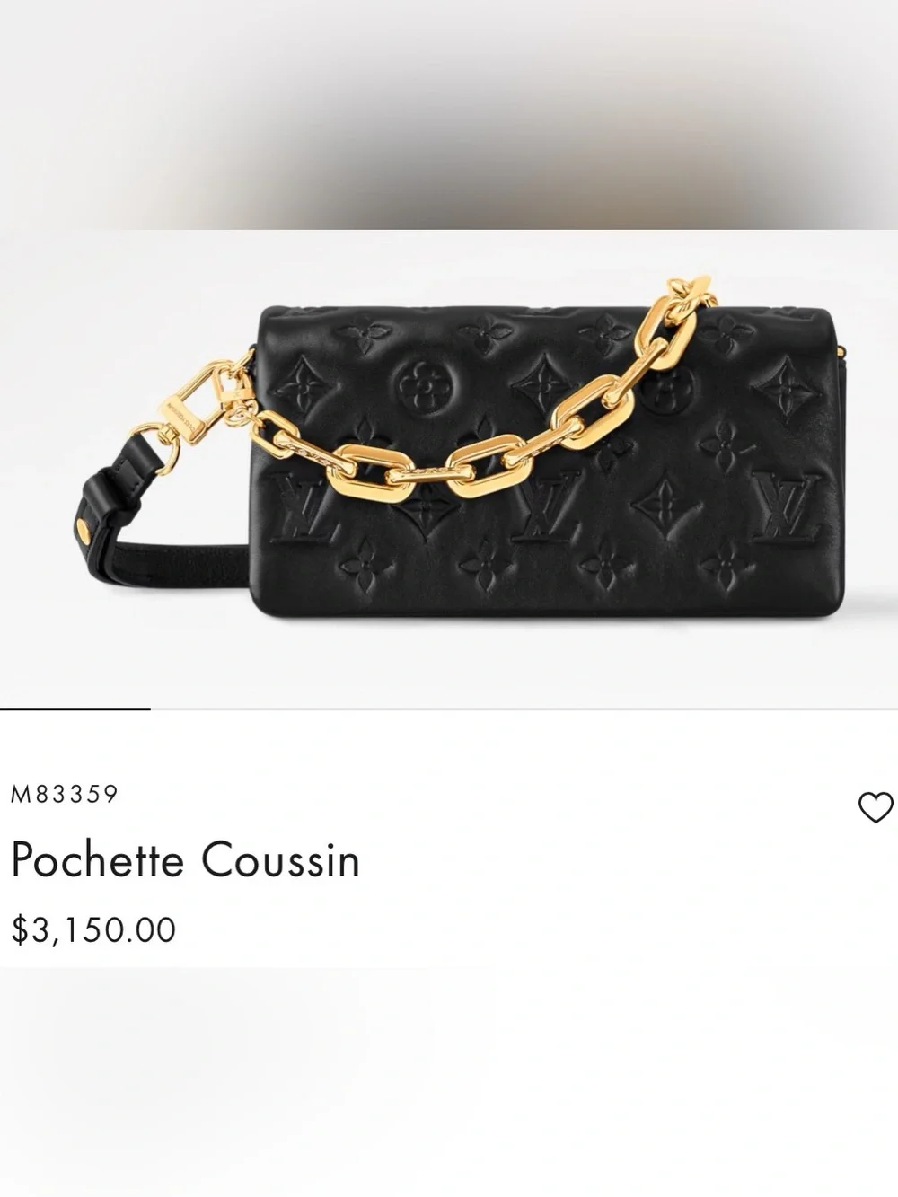 NEW Louis Vuitton Black Monogram Embossed Pochette Coussin with Gold Chain - Picture 12 of 15